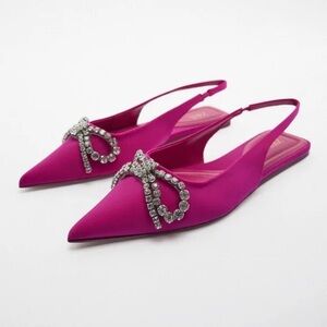 ZARA Rhinestone EMBELLISHED BOW FLAT MULES Sandals